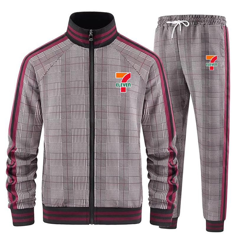 Men's 7-Eleven Tracksuits Full-zip Long Sleeve Plaid Track Jackets and Pants 2 Piece