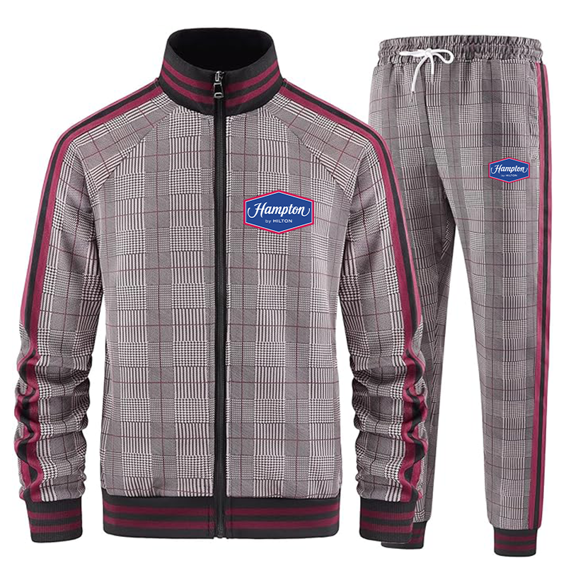 Men's Hampton Tracksuits Full-zip Long Sleeve Plaid Track Jackets and Pants 2 Piece