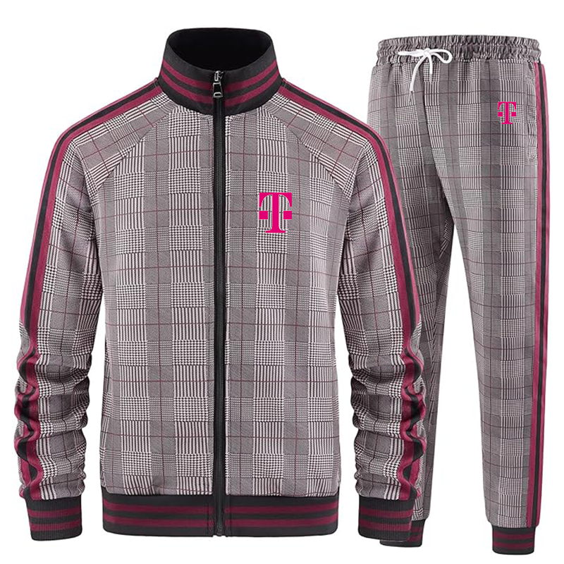 Men's T-Mobile Tracksuits Full-zip Long Sleeve Plaid Track Jackets and Pants 2 Piece