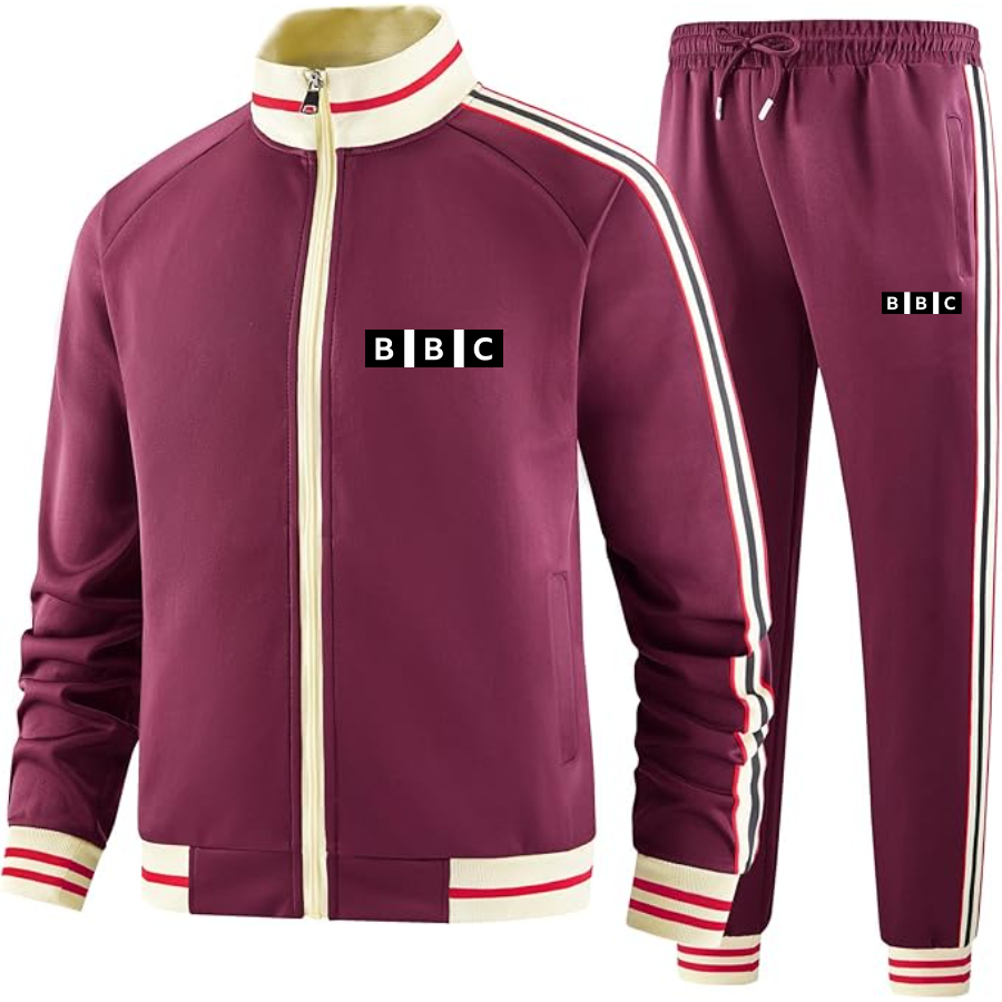 Men's  BBC Two-Piece Designer Tracksuit with Bold Striped Accents and Zippered Front Elevated Athletic Wear