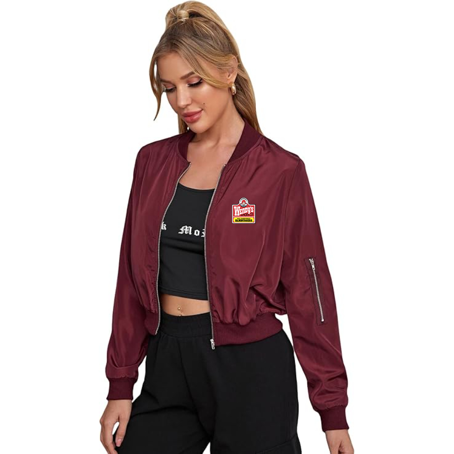 Women's  Wendy's Lightweight Bomber Biker Jacket Zip up Windbreaker Crop Bomber Jacket Coat