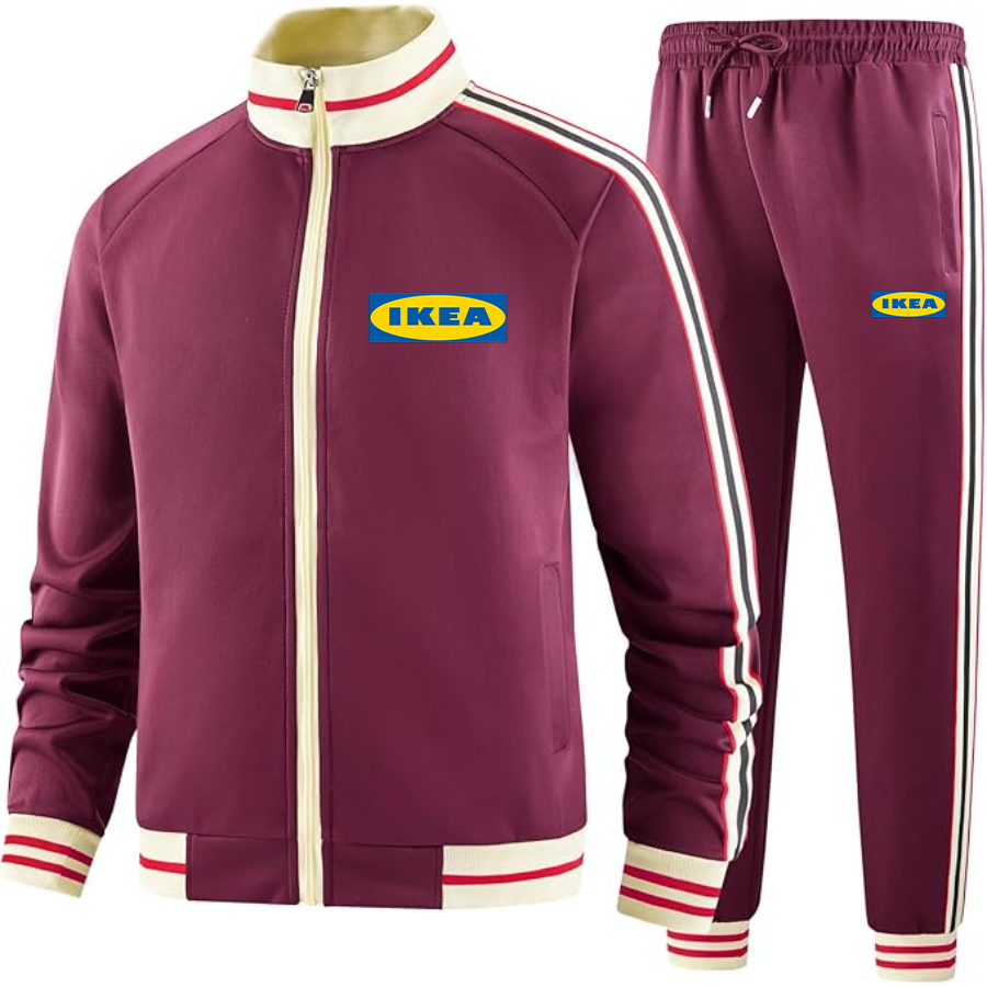 Men's IKEA Two-Piece Designer Tracksuit with Bold Striped Accents and Zippered Front Elevated Athletic Wear