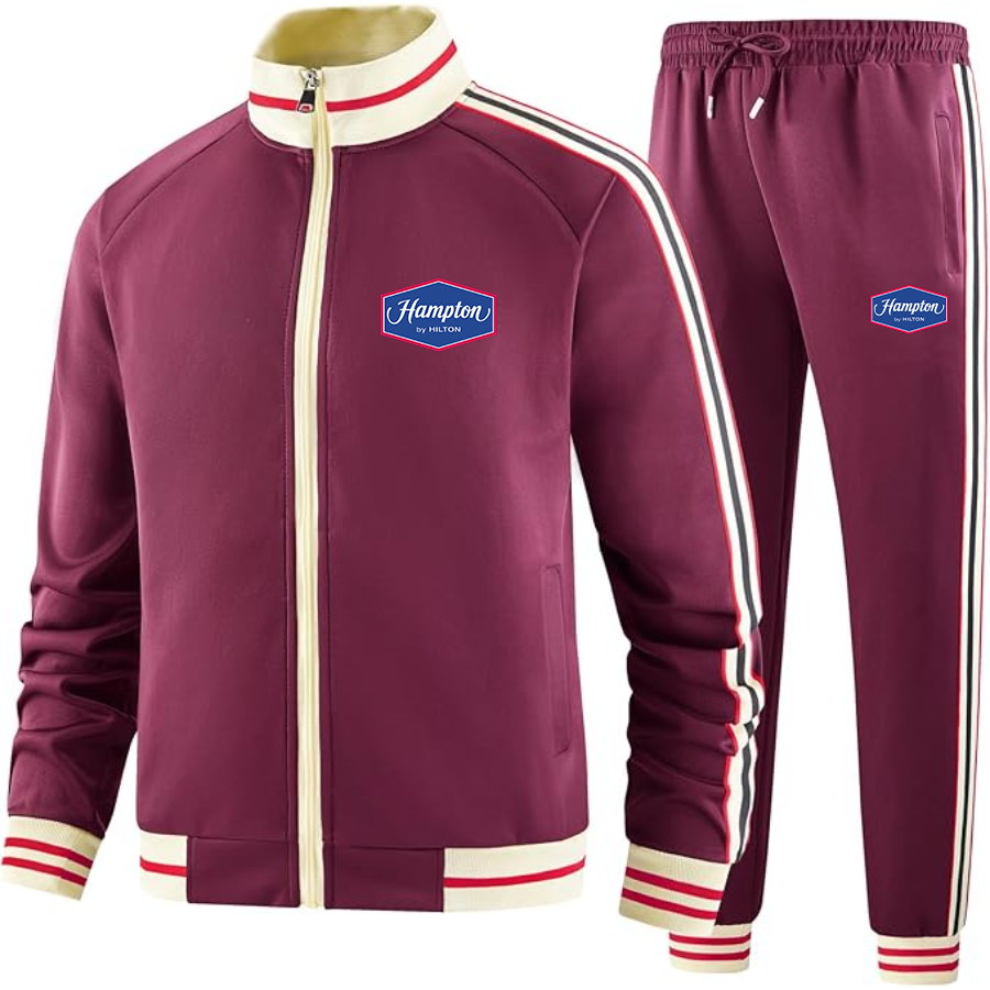 Men's Hampton Two-Piece Designer Tracksuit with Bold Striped Accents and Zippered Front Elevated Athletic Wear