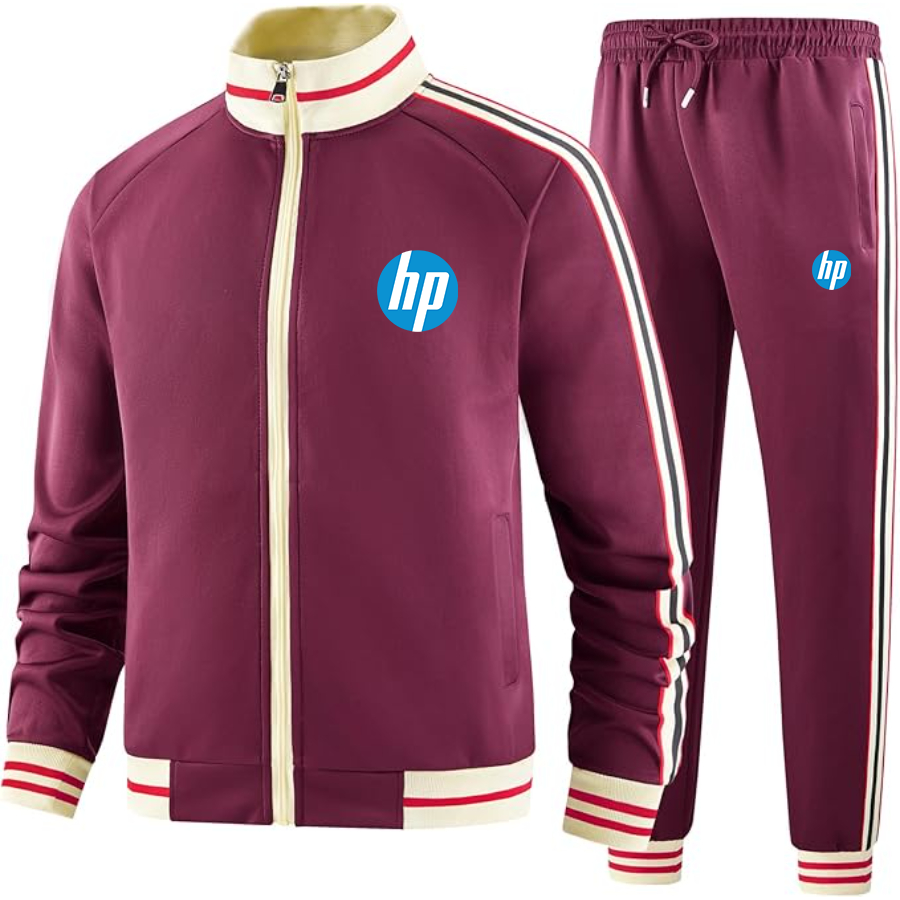 Men's hp Two-Piece Designer Tracksuit with Bold Striped Accents and Zippered Front Elevated Athletic Wear