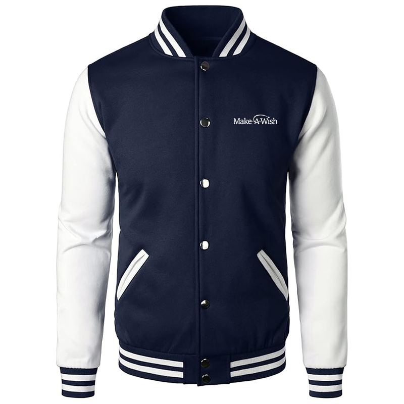 Men's Make-A-Wish  Varsity Baseball Jacket Cotton Blend Letterman Jackets