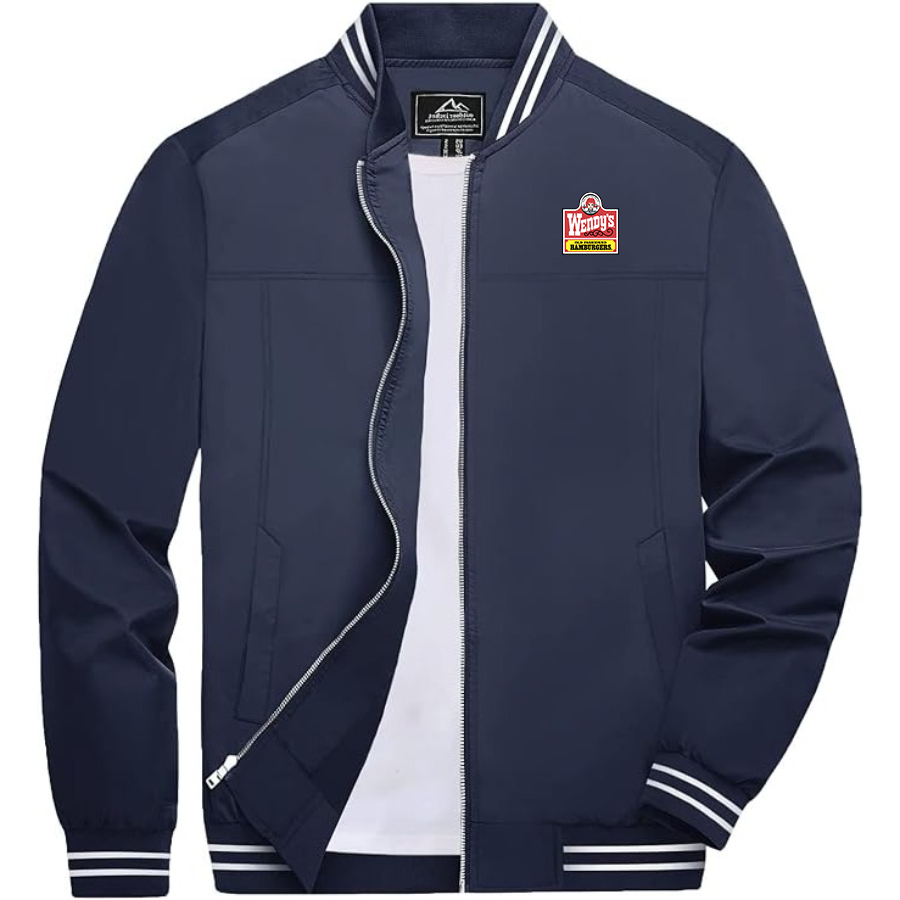 Men's Wendy's Lightweight Zip-Up Bomber Jacket with Ribbed Collar and Cuffs Versatile Casual Outerwear