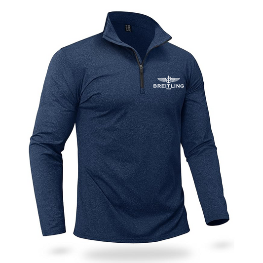 Men's Breitling  Quarter Zip Pullover Premium Fleece Lined Heather Long Sleeve Golf Shirts Midweight 1/4 Half Zip Sweatshirts