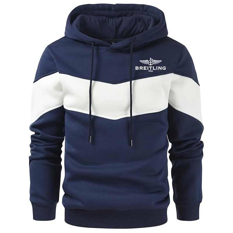 Men's Breitling  Gesean Novelty Color Block Pullover Fleece Hoodie Long Sleeve Casual Sweatshirt with Pocket