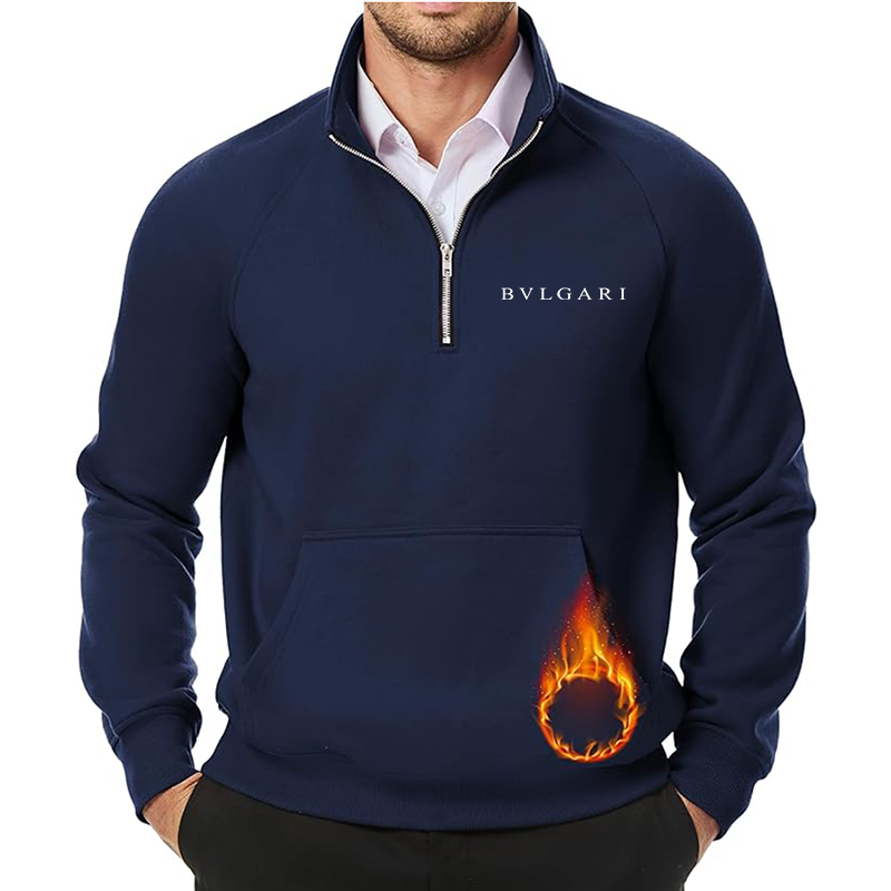 Men's BVLGARI JMIERR  Quarter Zip Pullover Heavy Sweatshirts Warm Fleece Sweatshirt Polo