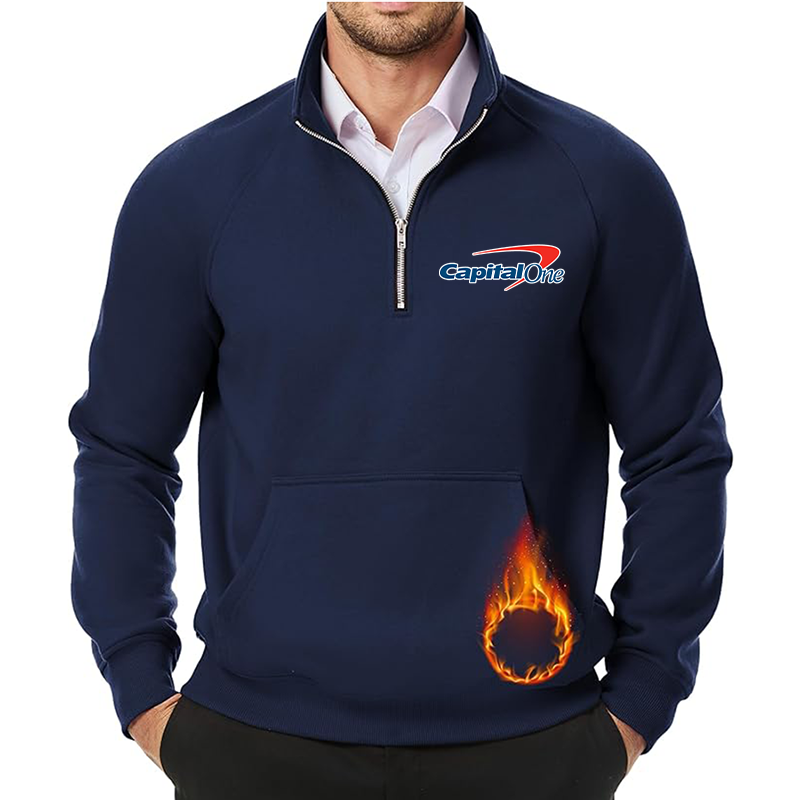Men's Capital One JMIERR  Quarter Zip Pullover Heavy Sweatshirts Warm Fleece Sweatshirt Polo