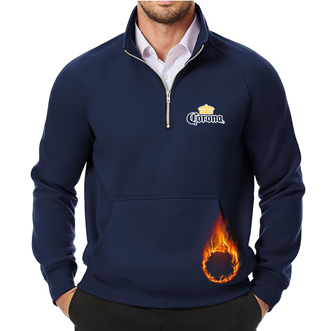 Men's Corona JMIERR  Quarter Zip Pullover Heavy Sweatshirts Warm Fleece Sweatshirt Polo
