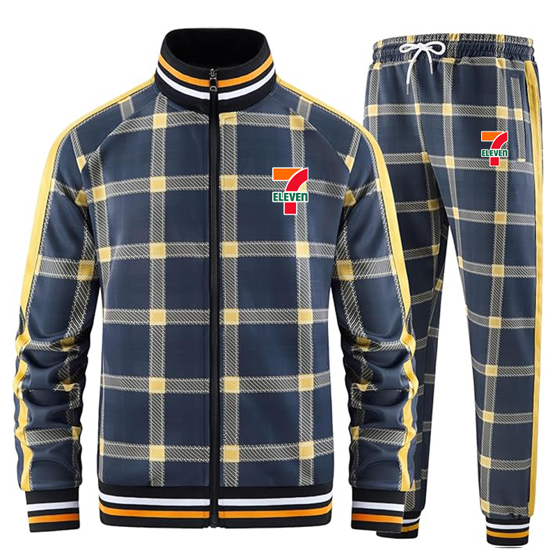 Men's 7-Eleven Tracksuits Full-zip Long Sleeve Plaid Track Jackets and Pants 2 Piece