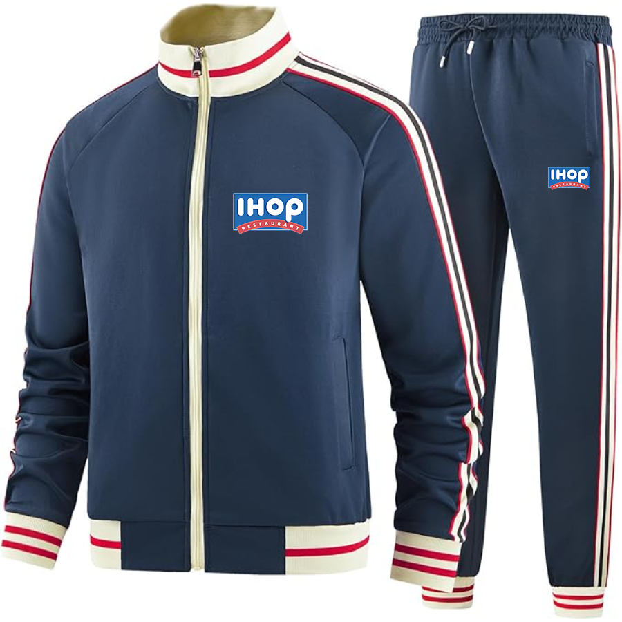 Men's ihop Two-Piece Designer Tracksuit with Bold Striped Accents and Zippered Front Elevated Athletic Wear