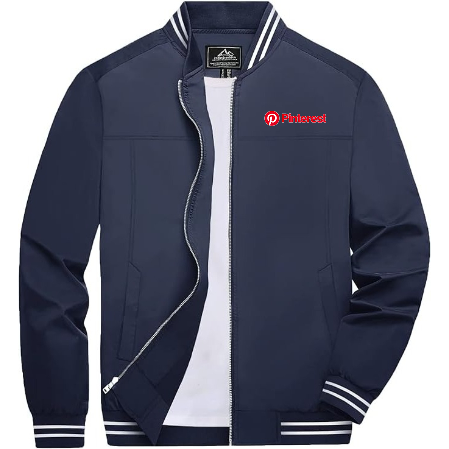Men's Pinterest  Lightweight Zip-Up Bomber Jacket with Ribbed Collar and Cuffs Versatile Casual Outerwear