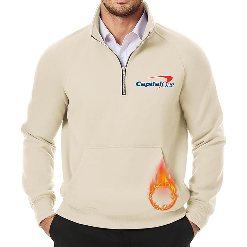 Men's Capital One JMIERR  Quarter Zip Pullover Heavy Sweatshirts Warm Fleece Sweatshirt Polo