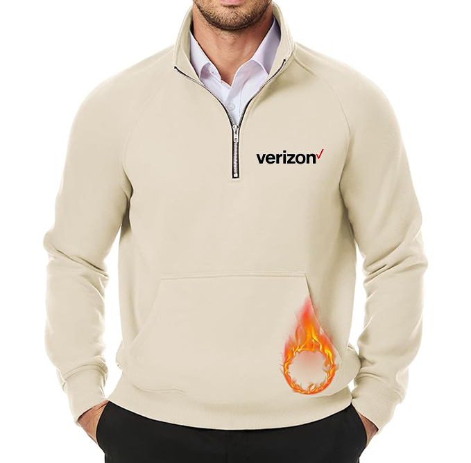 Men's Verizon JMIERR  Quarter Zip Pullover Heavy Sweatshirts Warm Fleece Sweatshirt Polo