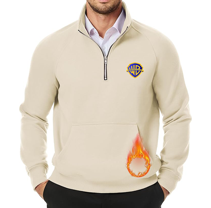 Men's Warner Bros JMIERR  Quarter Zip Pullover Heavy Sweatshirts Warm Fleece Sweatshirt Polo