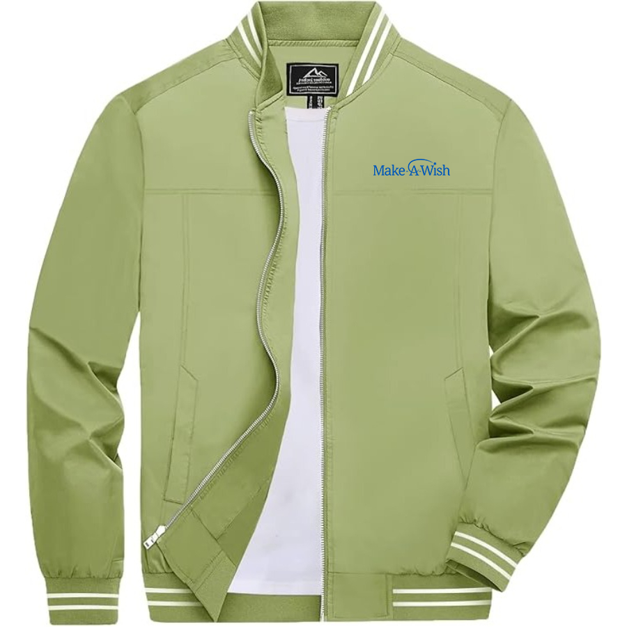 Men's Make-A-Wish Lightweight Zip-Up Bomber Jacket with Ribbed Collar and Cuffs Versatile Casual Outerwear