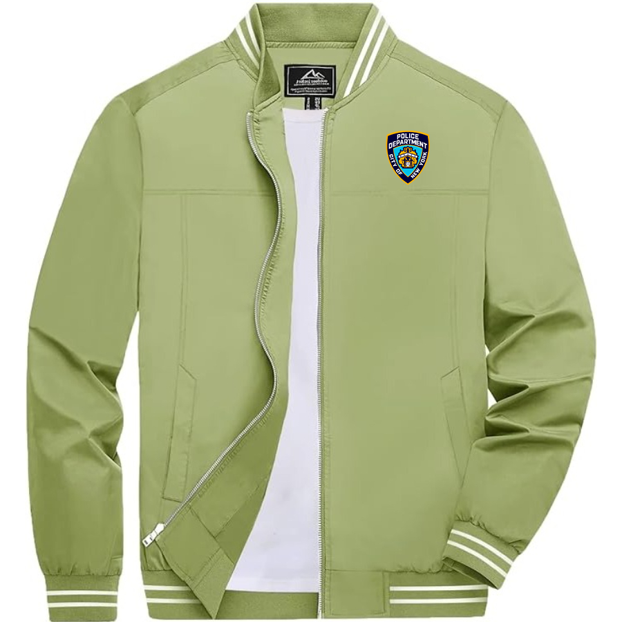 Men's NYPD Lightweight Zip-Up Bomber Jacket with Ribbed Collar and Cuffs Versatile Casual Outerwear