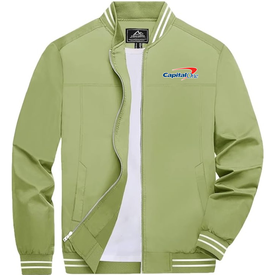 Men's Capital One Lightweight Zip-Up Bomber Jacket with Ribbed Collar and Cuffs Versatile Casual Outerwear