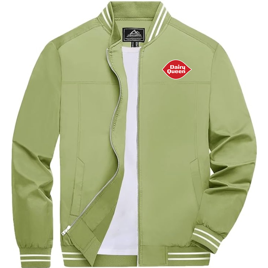 Men's Dairy Queen Lightweight Zip-Up Bomber Jacket with Ribbed Collar and Cuffs Versatile Casual Outerwear