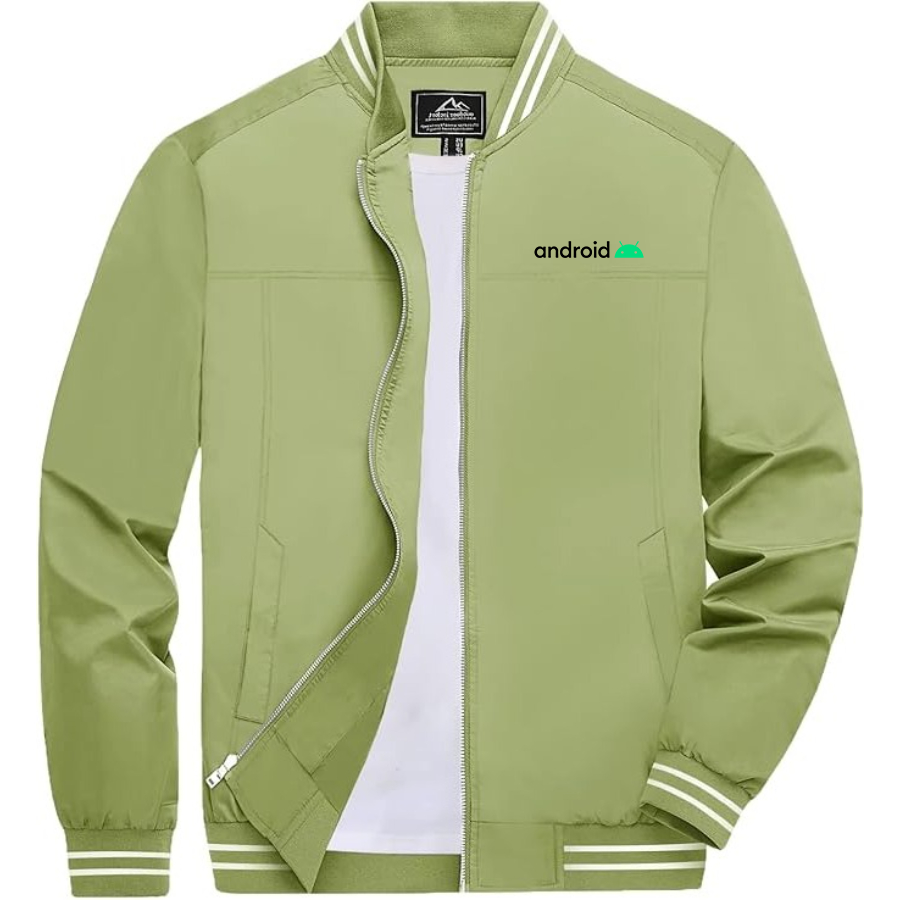 Men's Android Lightweight Zip-Up Bomber Jacket with Ribbed Collar and Cuffs Versatile Casual Outerwear
