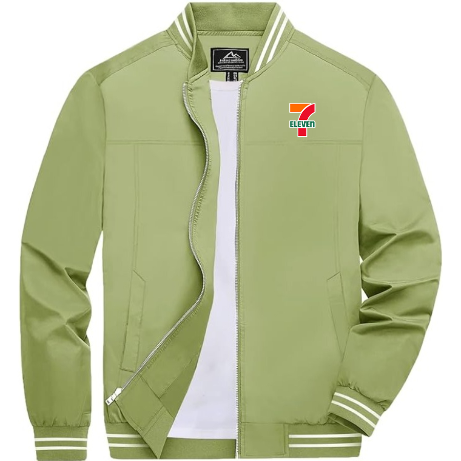 Men's 7-Eleven Lightweight Zip-Up Bomber Jacket with Ribbed Collar and Cuffs Versatile Casual Outerwear