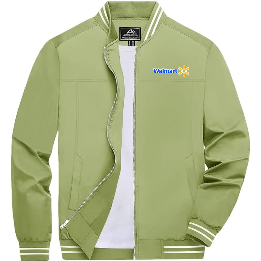 Men's Walmart Lightweight Zip-Up Bomber Jacket with Ribbed Collar and Cuffs Versatile Casual Outerwear