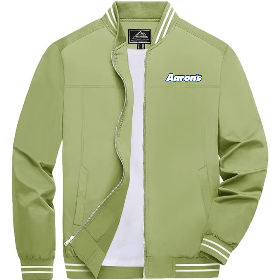 Men's Aarons Lightweight Zip-Up Bomber Jacket with Ribbed Collar and Cuffs Versatile Casual Outerwear