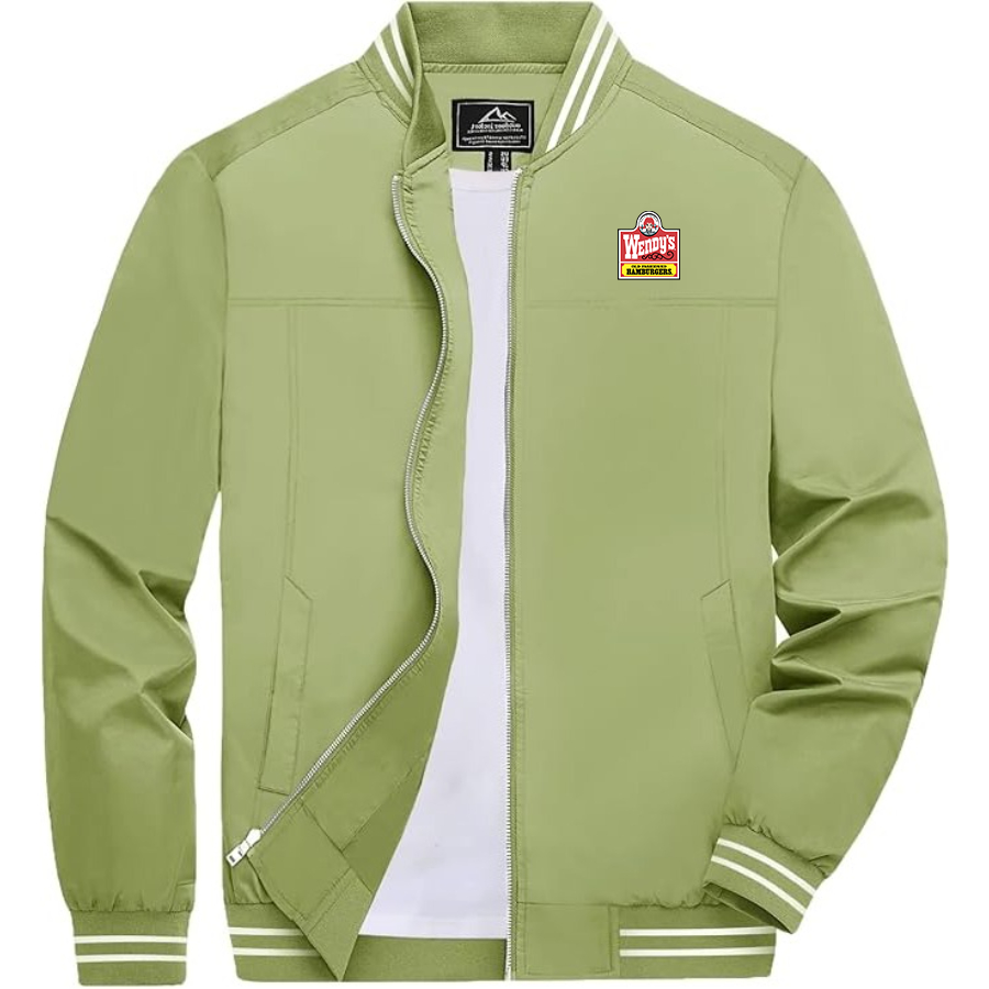 Men's Wendy's Lightweight Zip-Up Bomber Jacket with Ribbed Collar and Cuffs Versatile Casual Outerwear