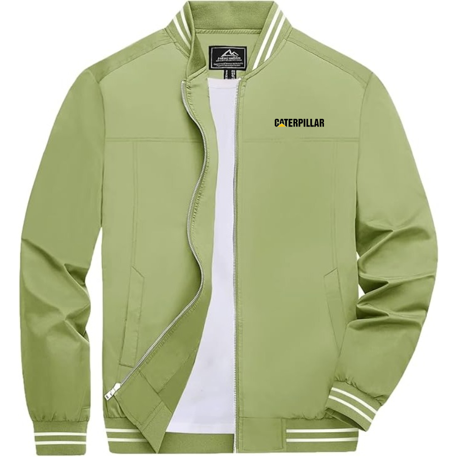 Men's Caterpillar Lightweight Zip-Up Bomber Jacket with Ribbed Collar and Cuffs Versatile Casual Outerwear