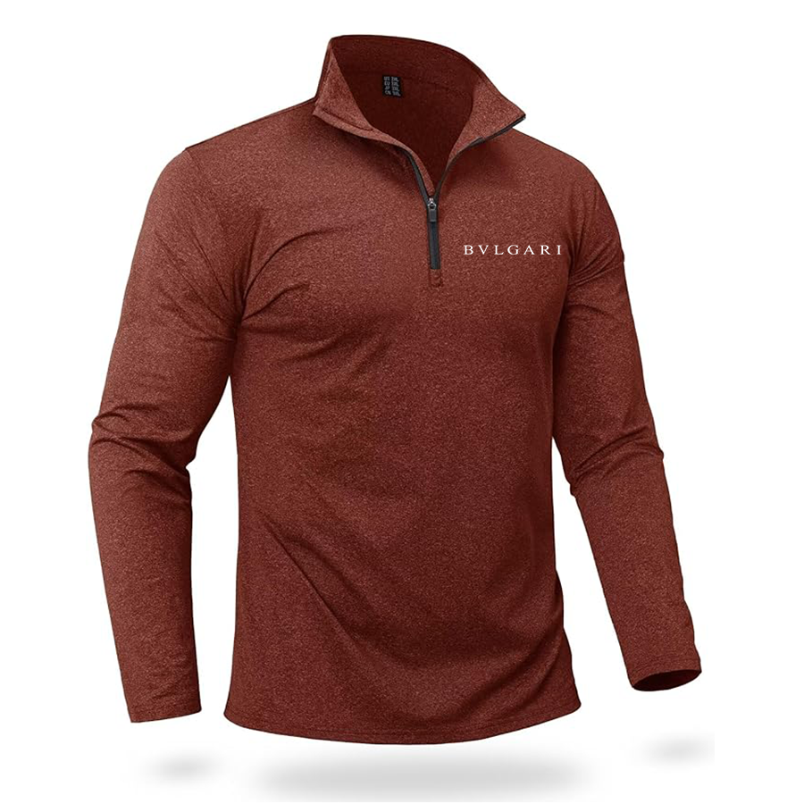 Men's BVLGARI Quarter Zip Pullover Premium Fleece Lined Heather Long Sleeve Golf Shirts Midweight 1/4 Half Zip Sweatshirts