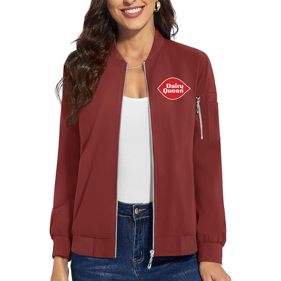 Women's Dairy Queen Premium Bomber Jacket with Polished Detailing and Functional Sleeve Pocket Modern Luxury Outerwear