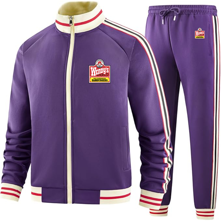 Men's Wendy's Two-Piece Designer Tracksuit with Bold Striped Accents and Zippered Front Elevated Athletic Wear