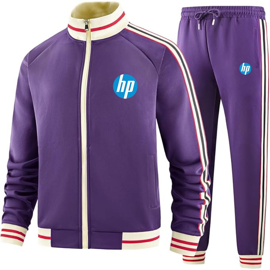 Men's hp Two-Piece Designer Tracksuit with Bold Striped Accents and Zippered Front Elevated Athletic Wear
