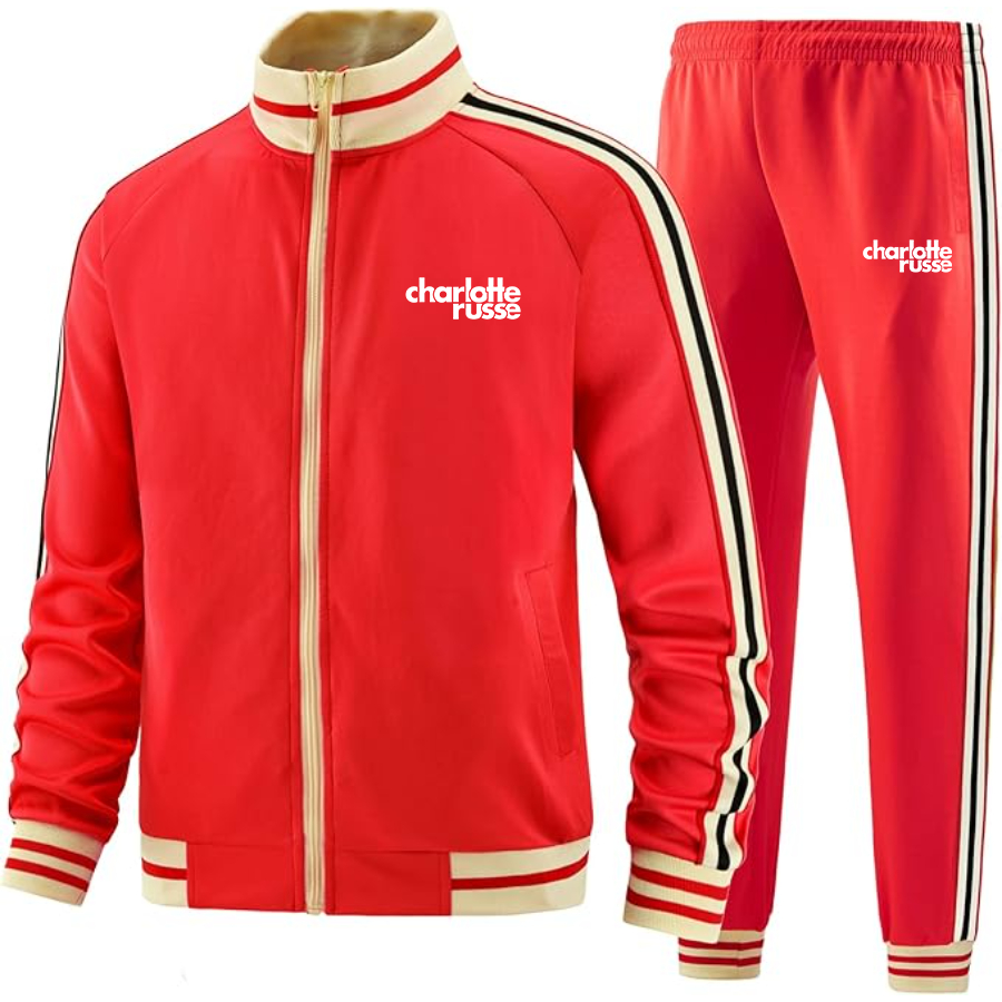 Men's  Charlotte Russe Two-Piece Designer Tracksuit with Bold Striped Accents and Zippered Front Elevated Athletic Wear