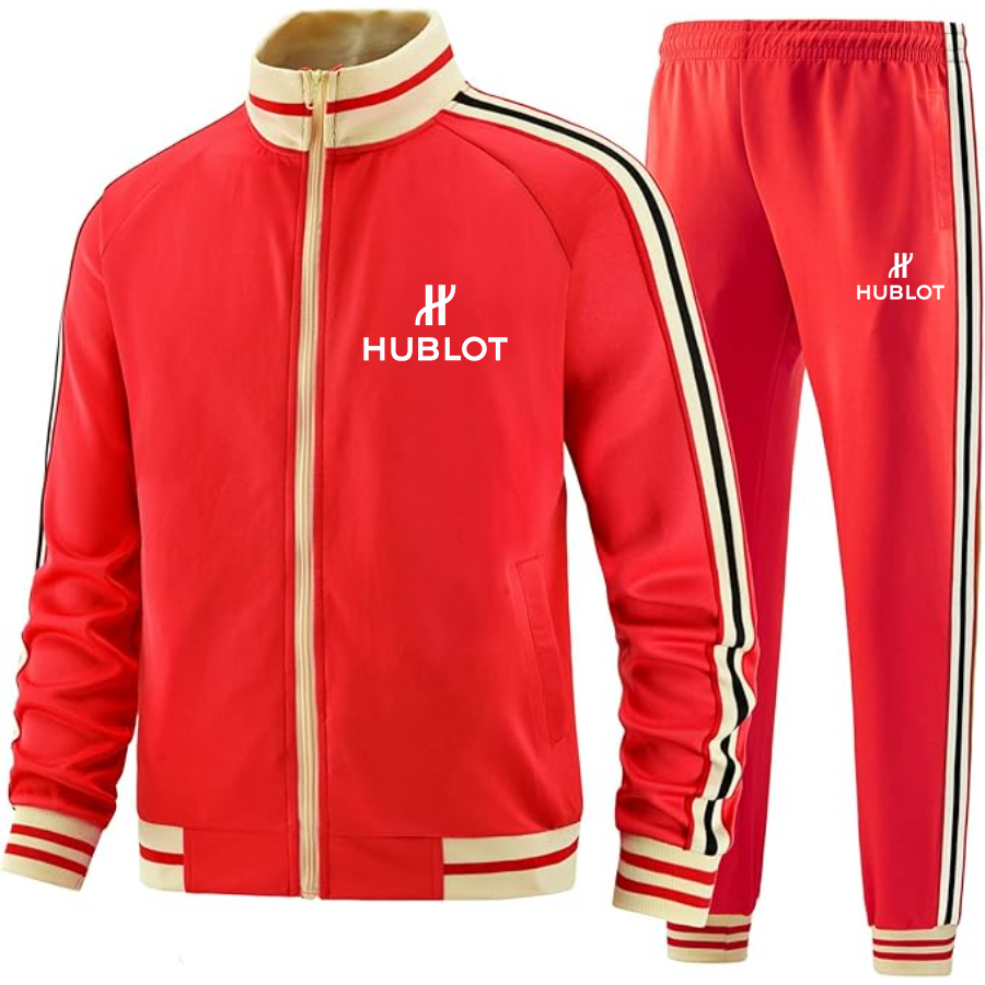 Men's Hublot  Two-Piece Designer Tracksuit with Bold Striped Accents and Zippered Front Elevated Athletic Wear