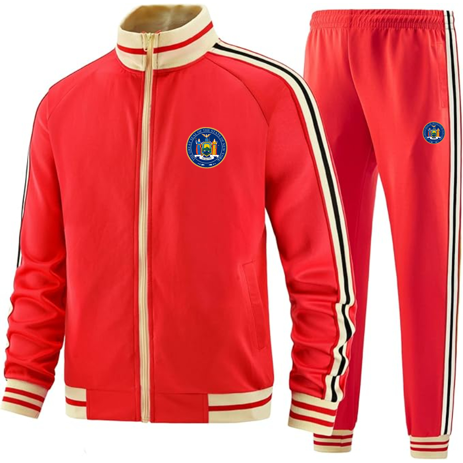 Men's New York  Two-Piece Designer Tracksuit with Bold Striped Accents and Zippered Front Elevated Athletic Wear