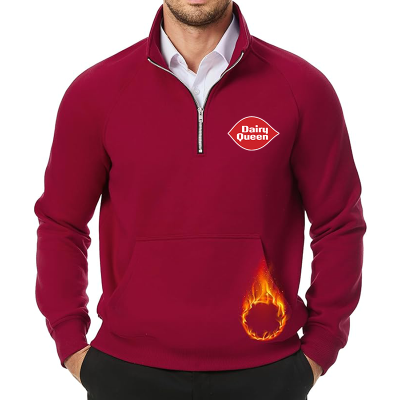Men's Dairy Queen JMIERR  Quarter Zip Pullover Heavy Sweatshirts Warm Fleece Sweatshirt Polo