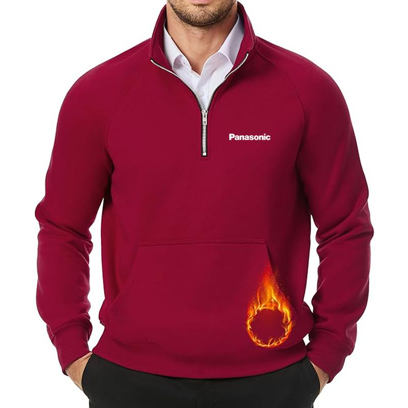 Men's Panasonic JMIERR  Quarter Zip Pullover Heavy Sweatshirts Warm Fleece Sweatshirt Polo