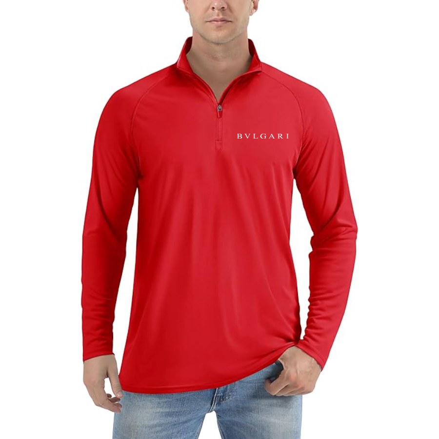 Men's BVLGARI Lightweight Quarter-Zip Athletic Shirt Long Sleeve Performance Wear