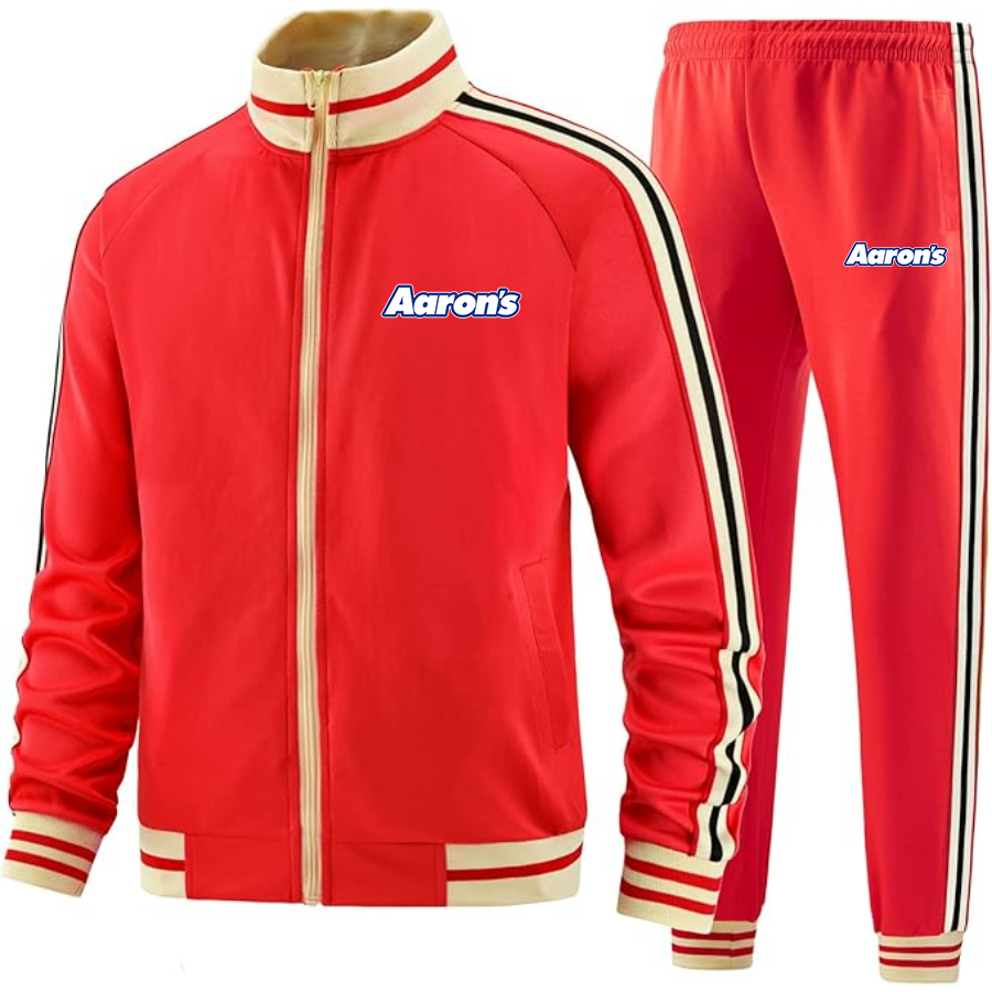 Men's  Aarons Two-Piece Designer Tracksuit with Bold Striped Accents and Zippered Front Elevated Athletic Wear