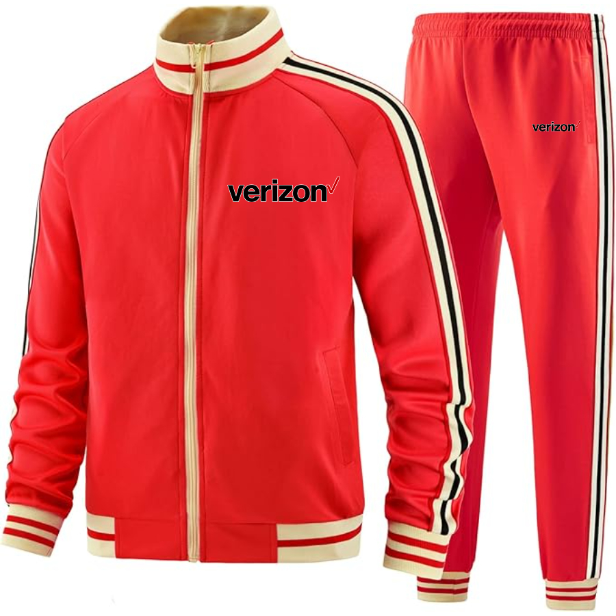 Men's Verizon Two-Piece Designer Tracksuit with Bold Striped Accents and Zippered Front Elevated Athletic Wear