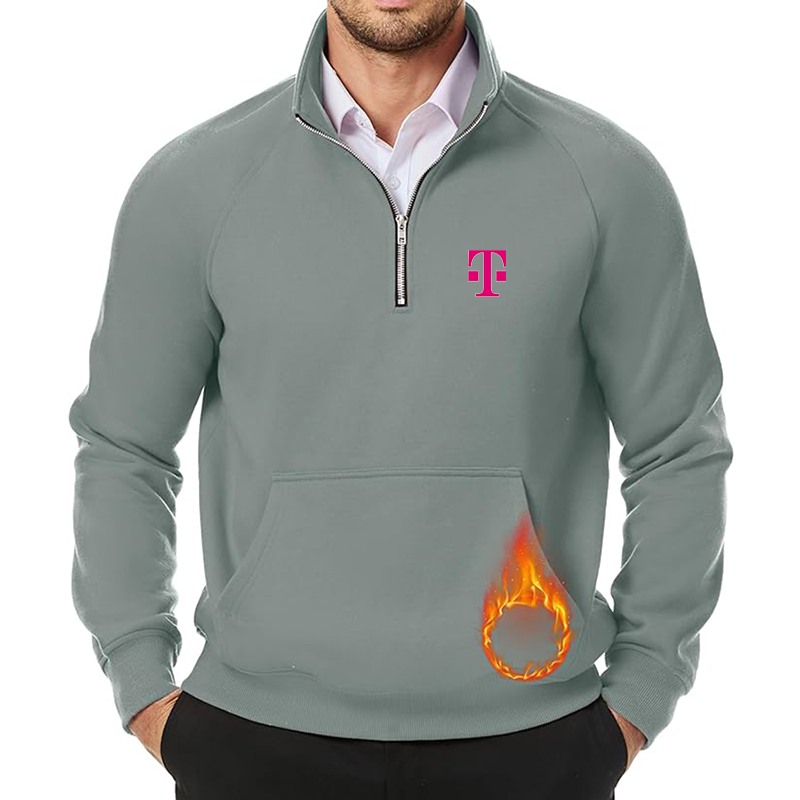 Men's T-Mobile JMIERR  Quarter Zip Pullover Heavy Sweatshirts Warm Fleece Sweatshirt Polo