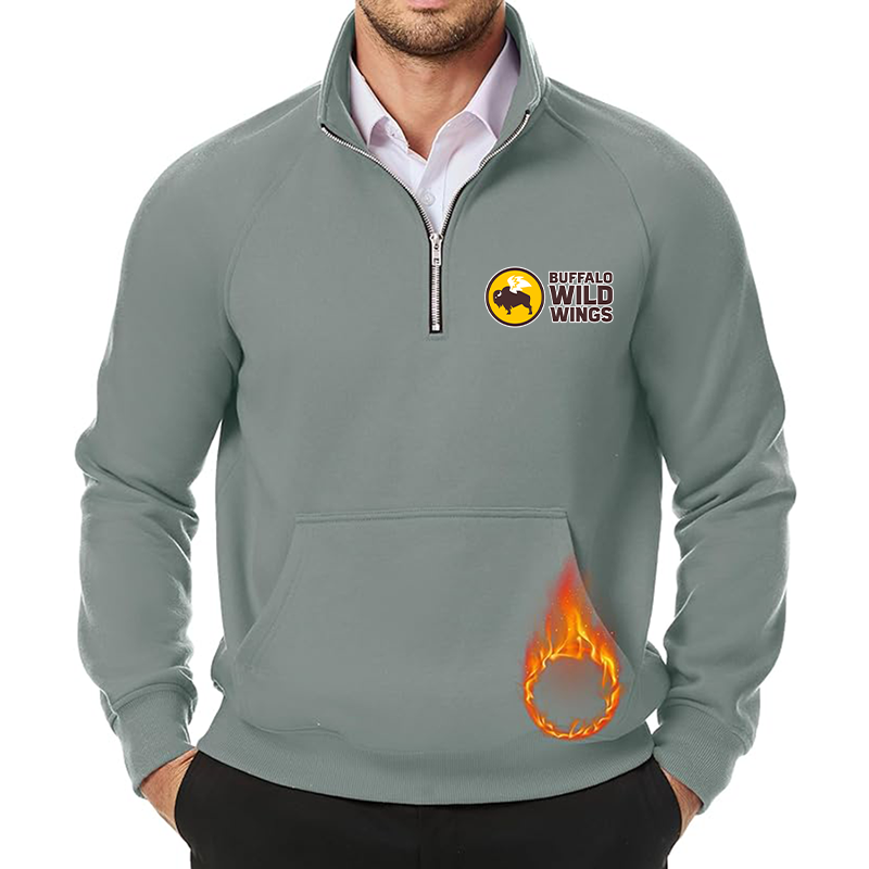 Men's Buffalo Wild Wings JMIERR  Quarter Zip Pullover Heavy Sweatshirts Warm Fleece Sweatshirt Polo