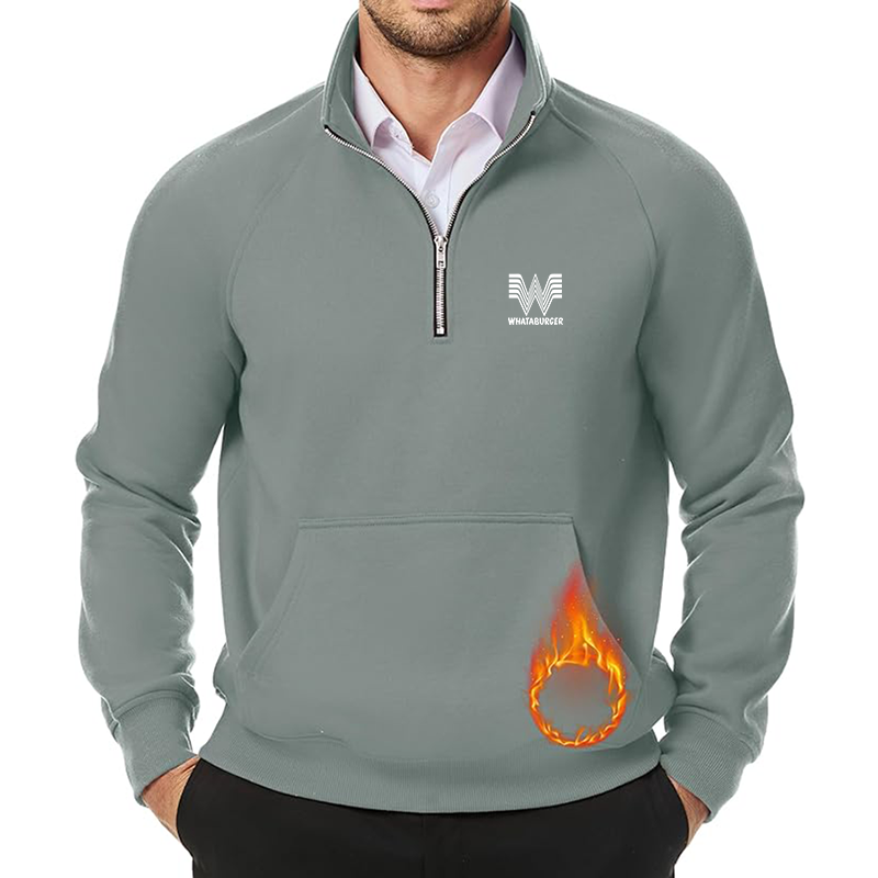 Men's What A Burger JMIERR  Quarter Zip Pullover Heavy Sweatshirts Warm Fleece Sweatshirt Polo