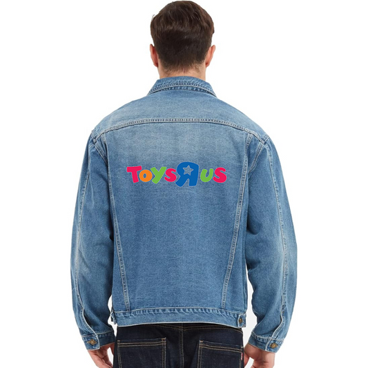 Men's Toys R Us Vintage Distressed Denim Jacket Stylish Casual Jean Outerwear