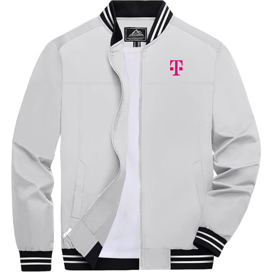 Men's T-Mobile Lightweight Zip-Up Bomber Jacket with Ribbed Collar and Cuffs Versatile Casual Outerwear
