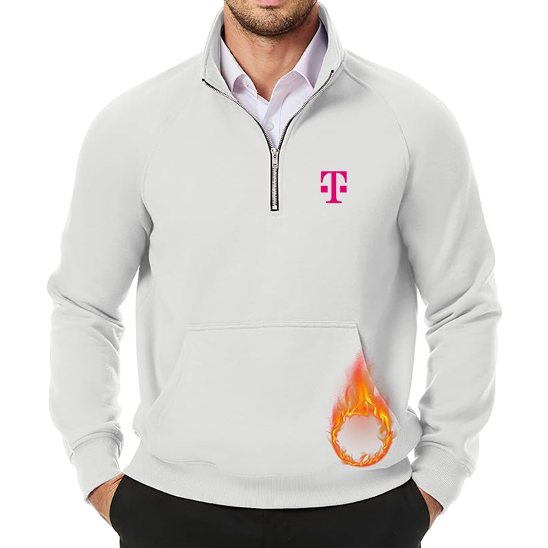 Men's T-Mobile JMIERR  Quarter Zip Pullover Heavy Sweatshirts Warm Fleece Sweatshirt Polo