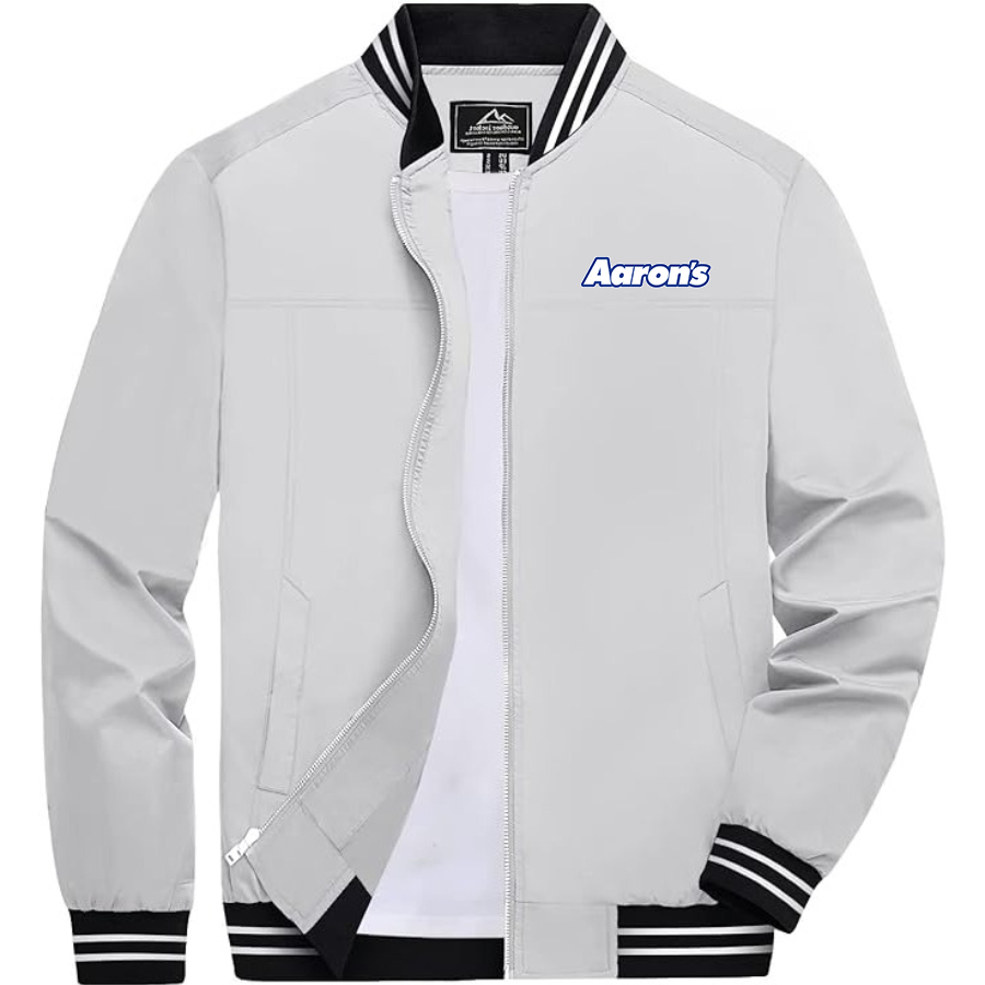 Men's Aarons Lightweight Zip-Up Bomber Jacket with Ribbed Collar and Cuffs Versatile Casual Outerwear